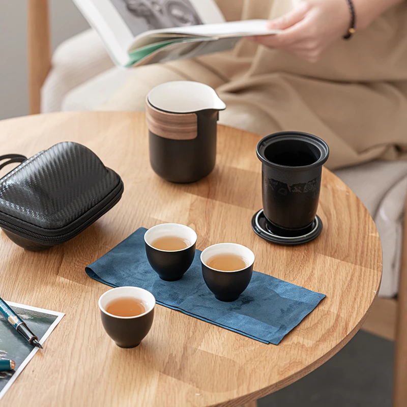 瑞言堂便携式旅行茶具套装一壶三杯户外快客杯出差个人专用泡茶器