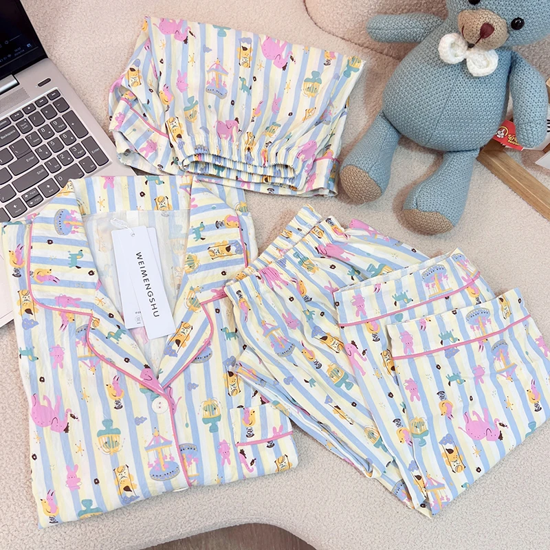 夏季新款2024年爆款休闲可外家居服套装卡通睡衣休闲女短裤短袖