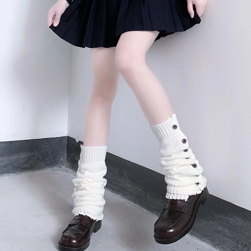 日系软妹Lolita纯棉短中筒护膝保暖罗莉塔小腿jk泡泡袜套女秋冬款