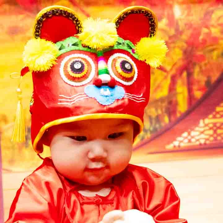 中国风手工刺绣婴儿虎头帽满月百天生日抓周老虎帽福寿双全宝宝帽