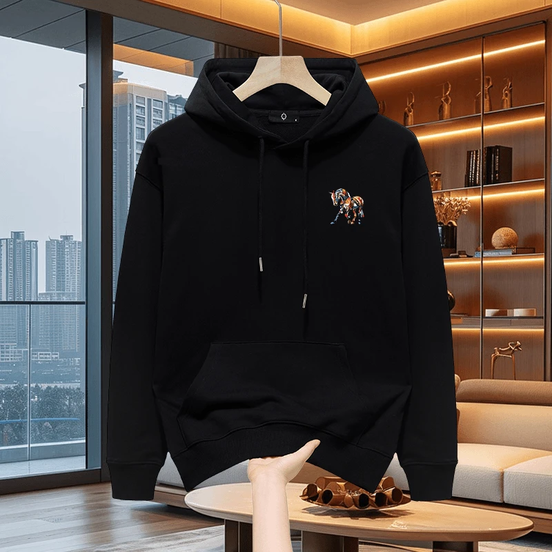 仓石一树本命年印花连帽卫衣男春秋冬季加绒纯棉百搭长袖体恤外套