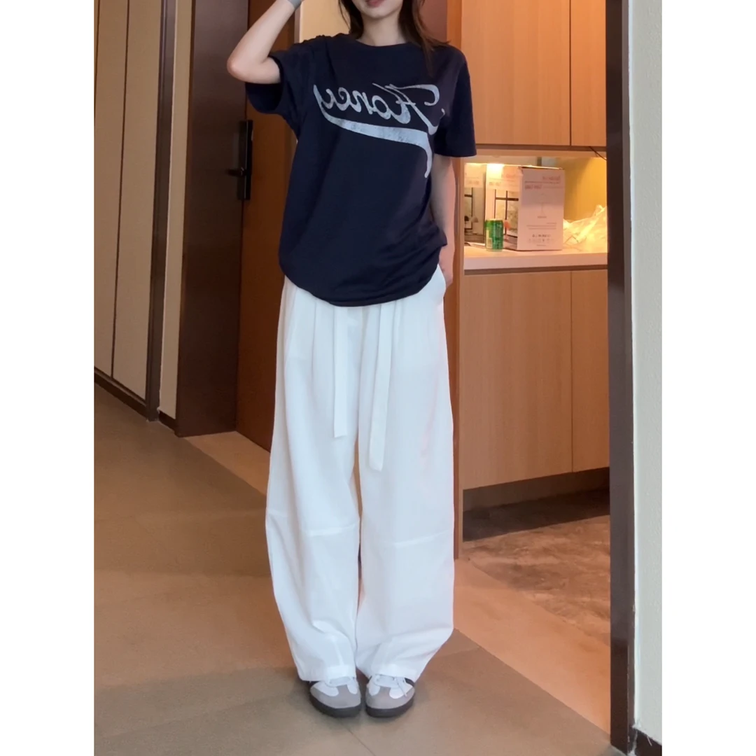HHYB Hello【售完不补】夏日气质薄款垂感休闲阔腿裤松紧长裤244099