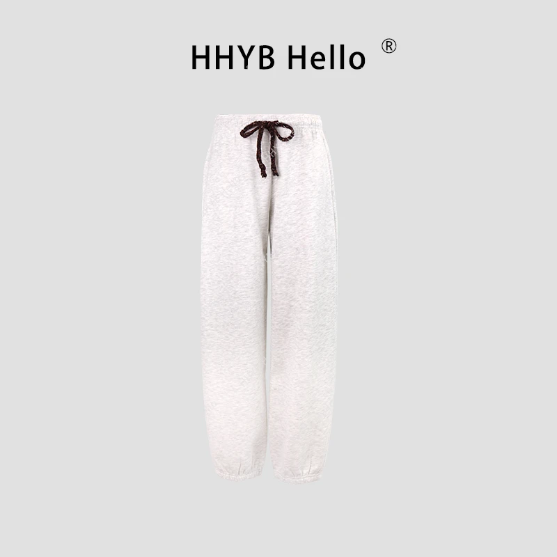 【Q】244300 加绒休闲百搭松紧腰彩色棉绳十分裤休闲长裤棉裤