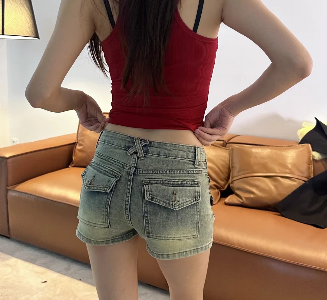 HHYB Hello【Ｑ】复古色口袋超短牛仔裤女装夏季牛仔短裤子 Q870
