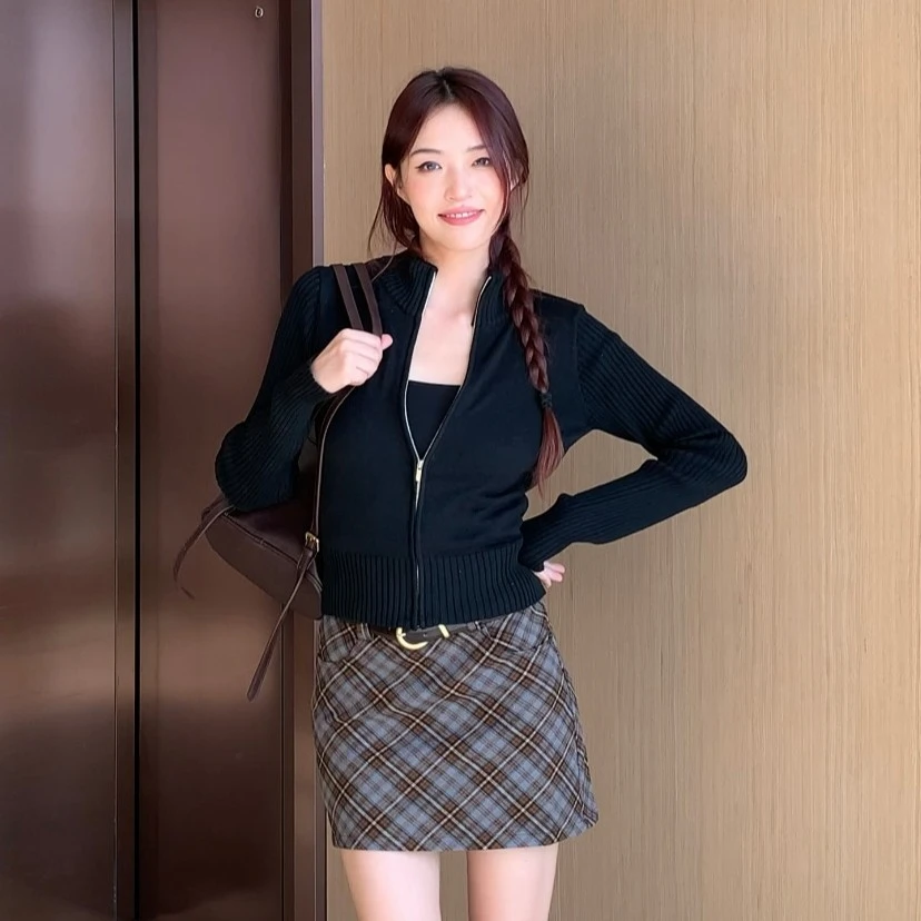 HHYB Hello【现D】立领毛衣开衫女欧美ins修身辣妹针织外套 QM002