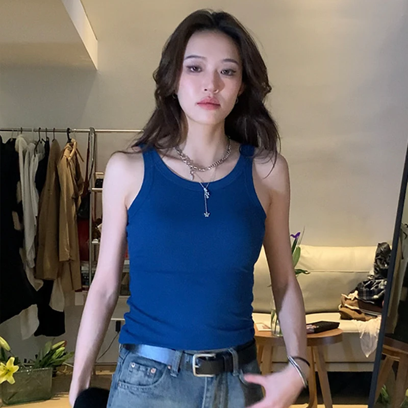 【现货48h飞】胸垫螺纹吊带背心女内搭打底防走光流行上衣夏8033