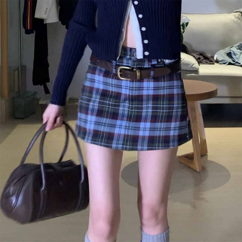 【no退no换清仓】Q762学院风半身短裙夏季高腰显瘦格纹裙深灰色格女
