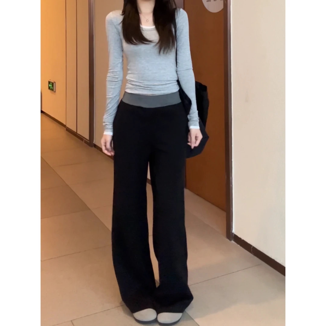 【Q】Q244243 拼色休闲空气云朵裤直筒慵懒风宽松撞色运动裤