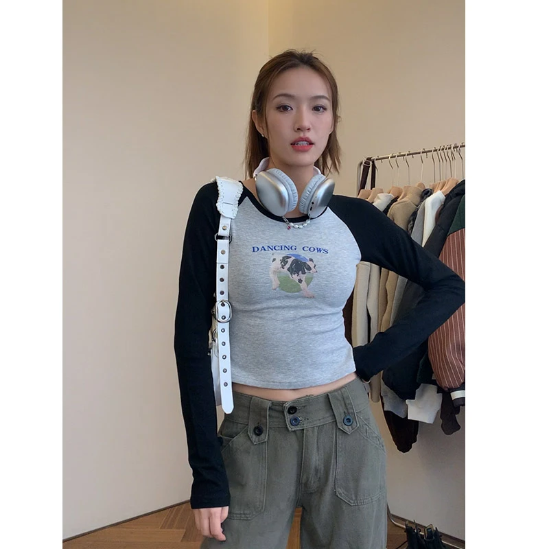 HHYB【现货48h飞】7254 辣妹秋冬修身设计感加绒加厚打底长袖上衣
