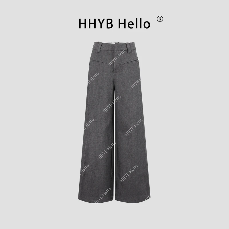 HHYB Hello叠褶腰贴西裤拖地裤2024秋冬新款简约百搭长裤Q244294