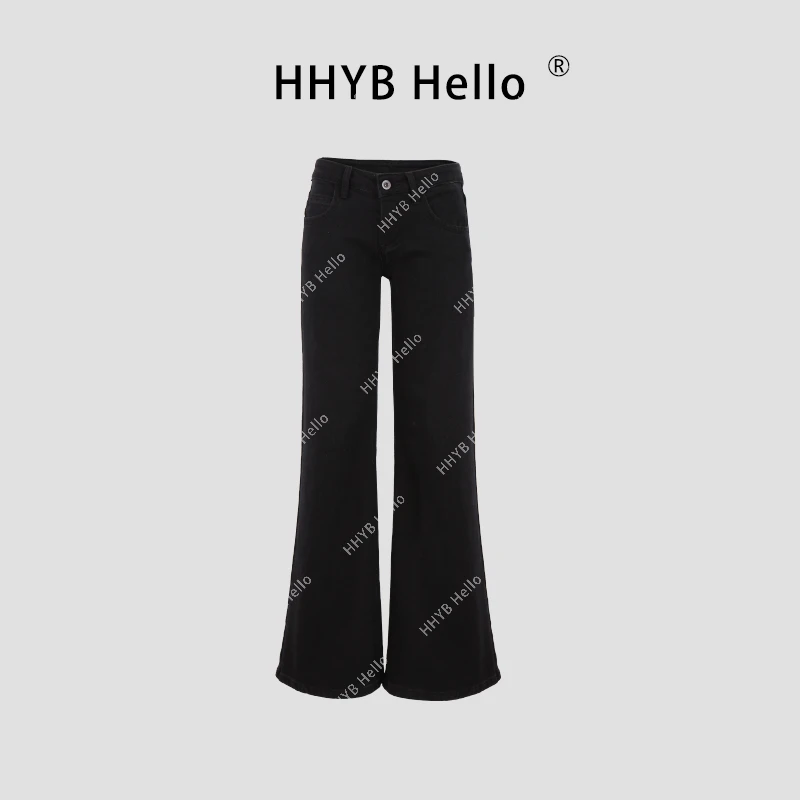 HHYB Hello黑色低腰喇叭阔腿牛仔长裤女百搭显瘦长裤 Q244183