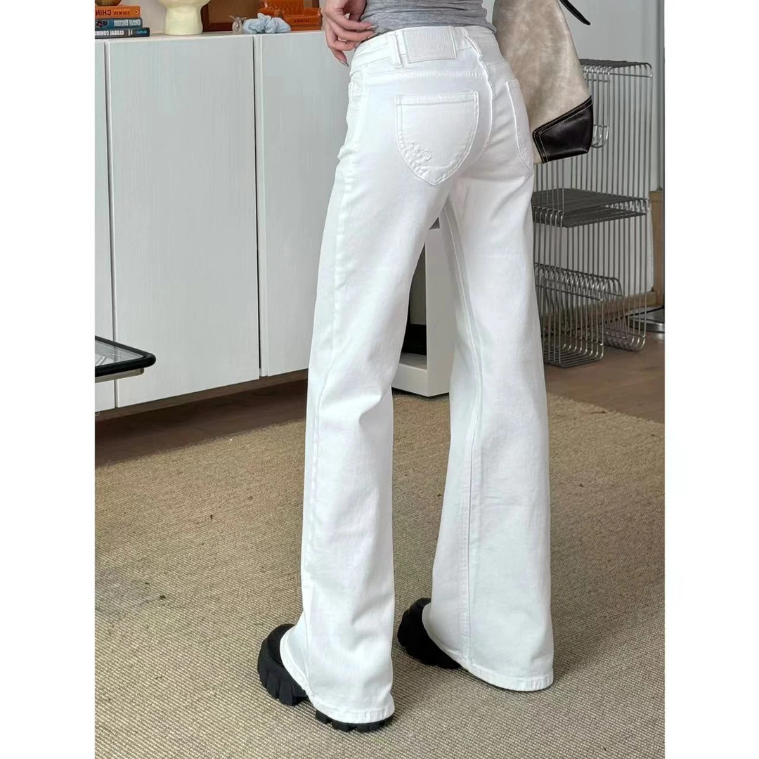 【YD】白色百搭中低腰直筒裤不卡档女显瘦微喇裤Q244181