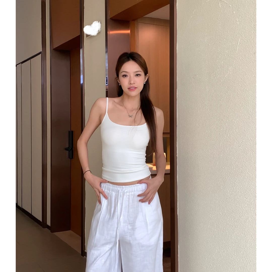 HHYB Hello简约百搭上衣女2024夏季新款带胸垫弹力修身吊带女156