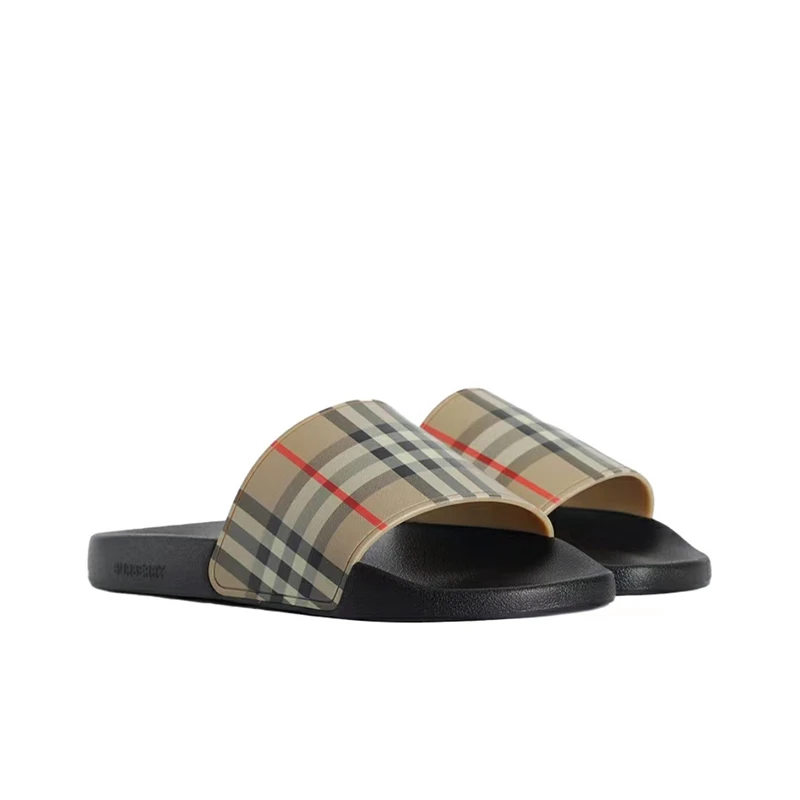 【美国发货】Burberry巴宝莉 格纹平底 时尚凉拖 男款 80239651