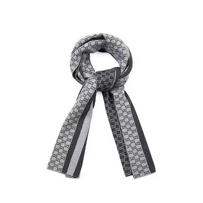 【香港发货】GUCCI古驰 男士双面厚款 羊毛围巾 浅灰色