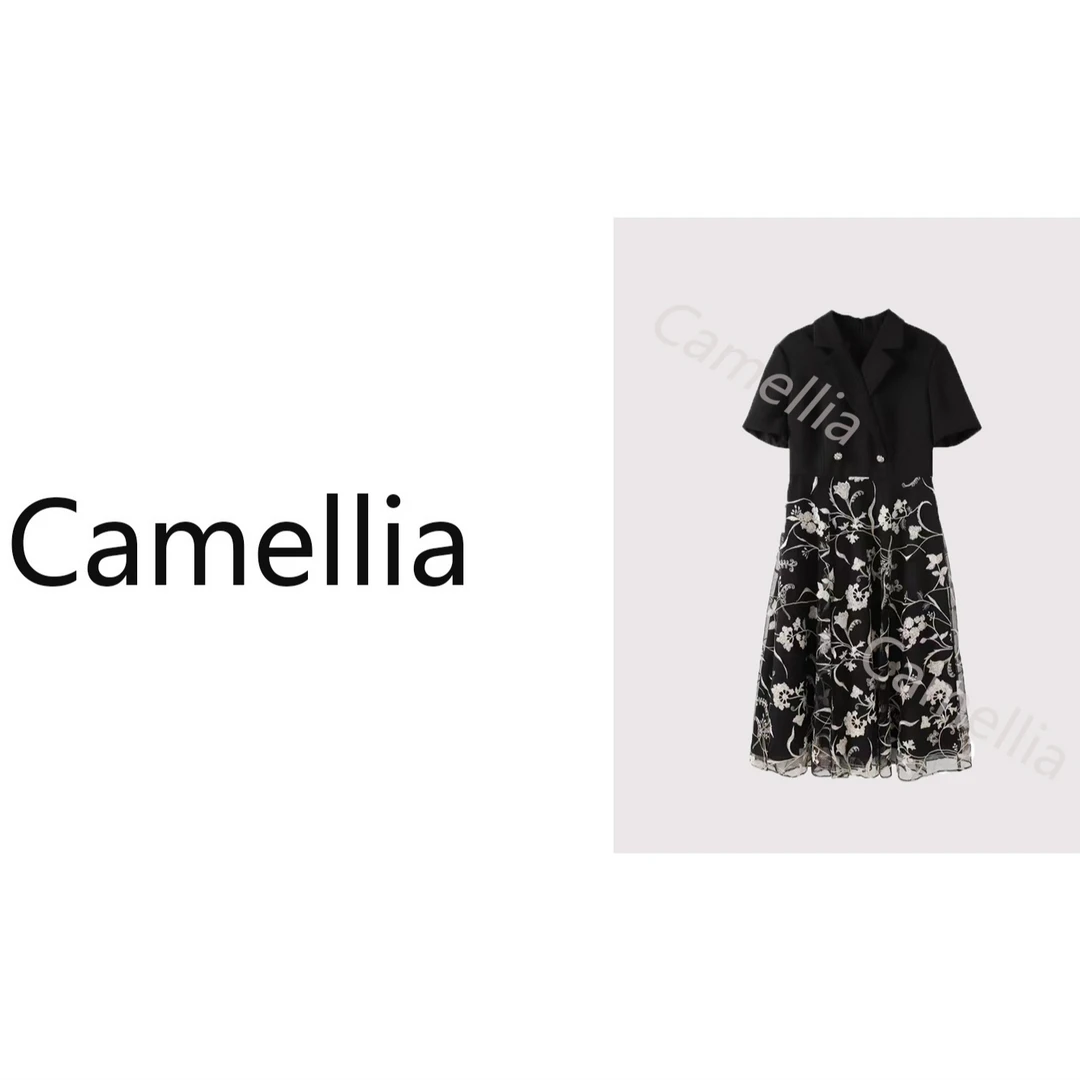 Camellia“霞裙月帔”优雅复古气质网纱拼接连衣裙刺绣裙子21222