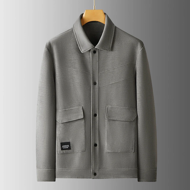 大码夹克男加肥加大胖子商务宽松休闲翻领上衣肥佬男士工装外套潮