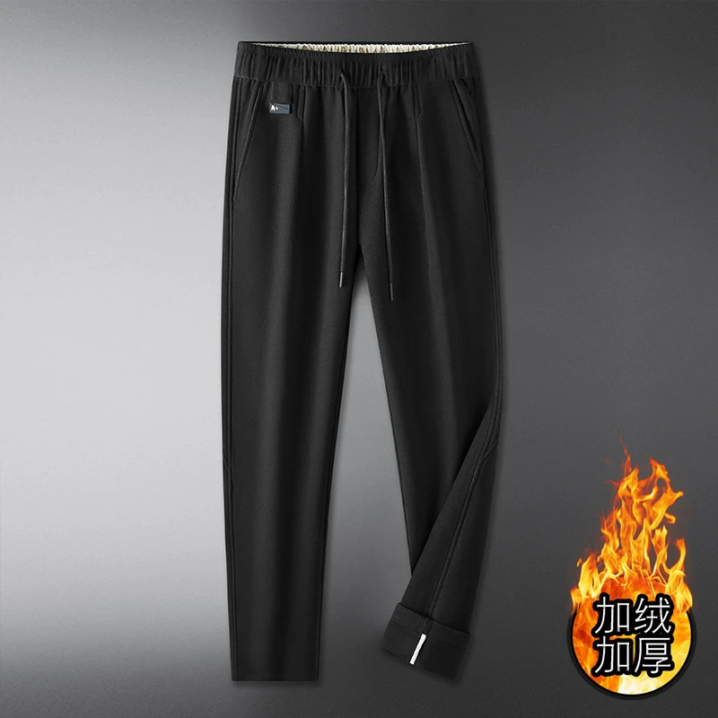 2023秋冬加厚男士胖子休闲松紧腰长裤加肥加大男式弹力免熨烫西裤