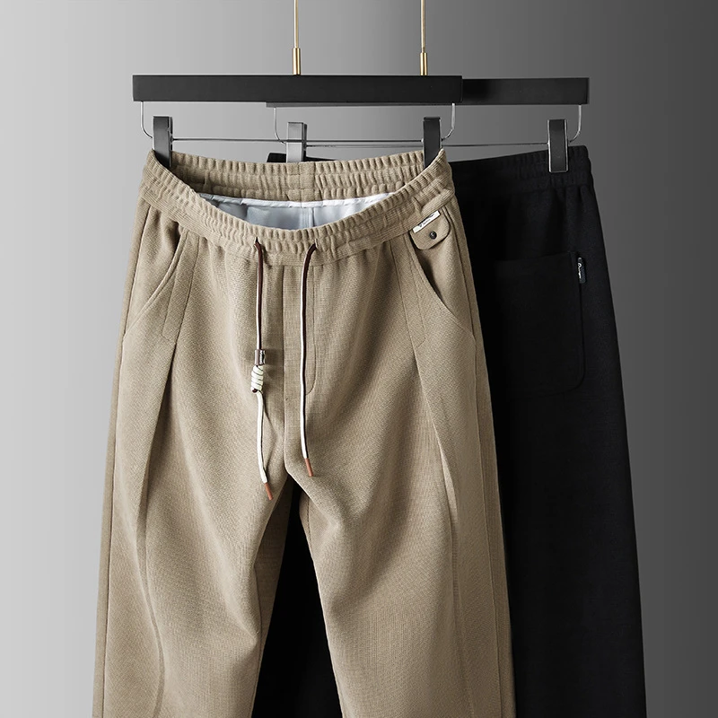 2023秋季新款男胖子加肥弹力松紧腰休闲运动裤宽松直筒针织卫裤