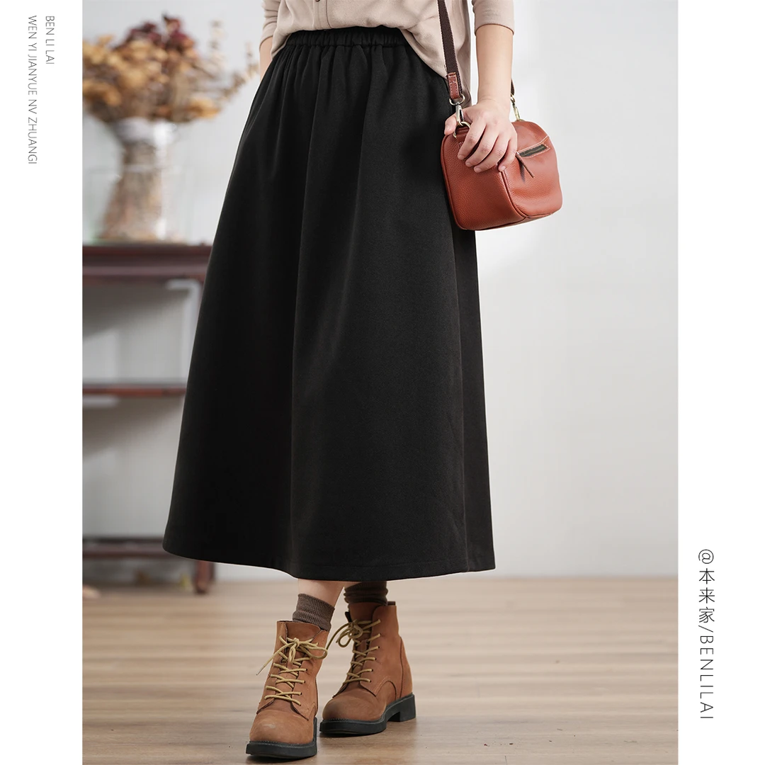 【本利来】文艺简约加厚星空毛呢半身裙女冬季保暖显高显瘦裙4214