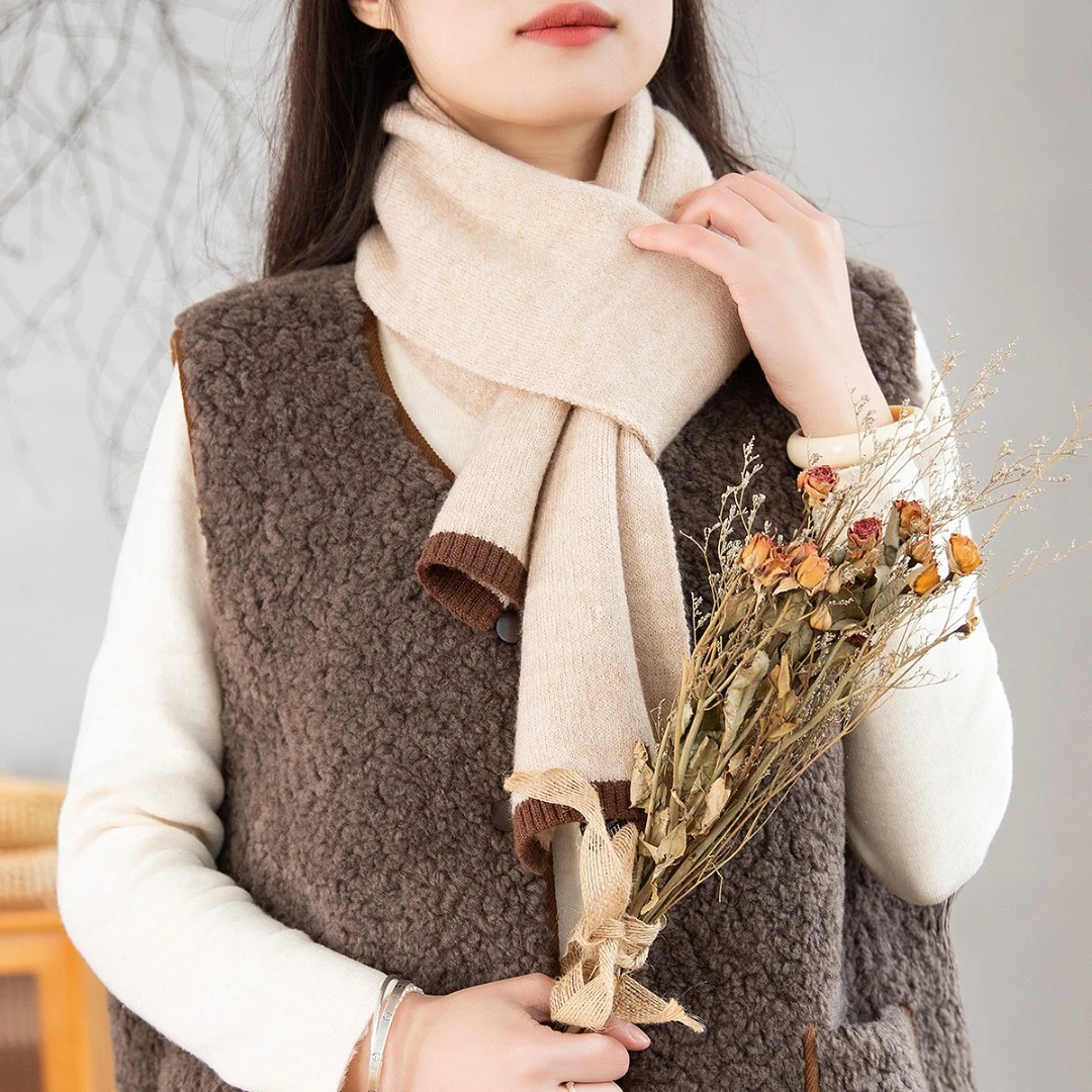 【本利来】文艺纯色针织双色巾女士百搭秋冬围巾2766