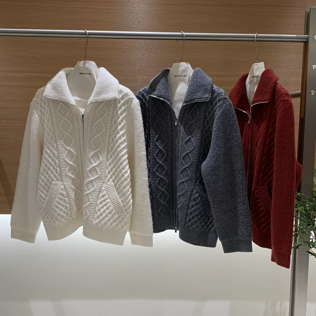 断码清！已特价！高端品质！立体绞花羊绒针织外套女翻领3035