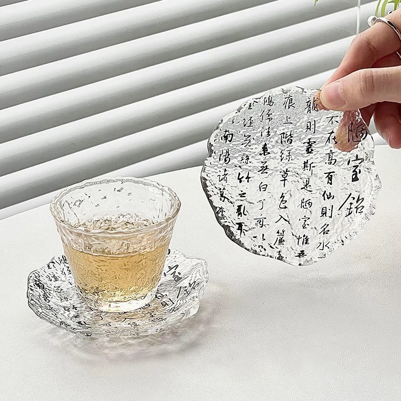 新中式国风书法玻璃杯垫茶杯底座垫子茶托隔热垫创意功夫手工水杯