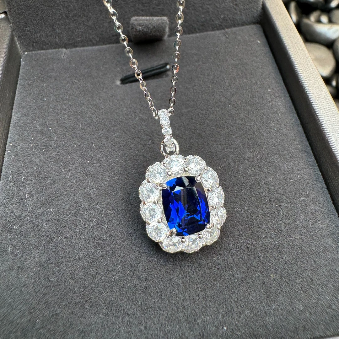 坠链均925银 蓝色宝石项链气质轻奢时尚精致宝石银女士锁骨链2008