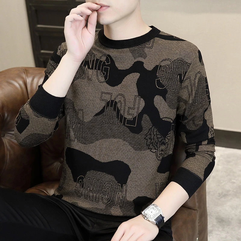 高级感针织衫男长袖加绒秋冬季痞帅休闲圆领打底衫轻熟风时尚毛衣