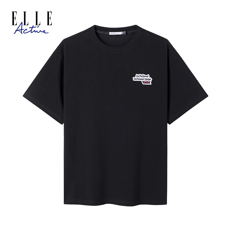 ELLE Active新款设计感T恤休闲时尚圆领户外男士潮流短袖上衣宽松