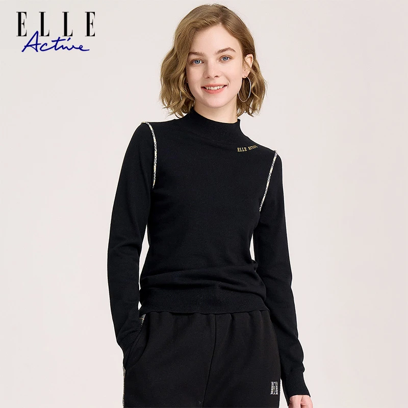 ELLE Active女装针织上衣半高领长袖套头保暖内搭秋冬新款