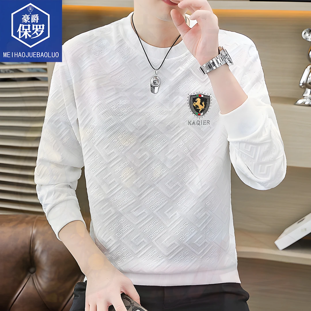 圆领男美豪爵保罗提花爆款百搭修身春秋新款休闲薄款宽松户外卫衣