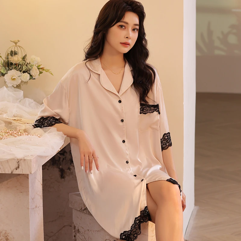 夏季新款睡裙韩版胖妹妹加肥加大码性感蕾丝舒适宽松肥码家居服