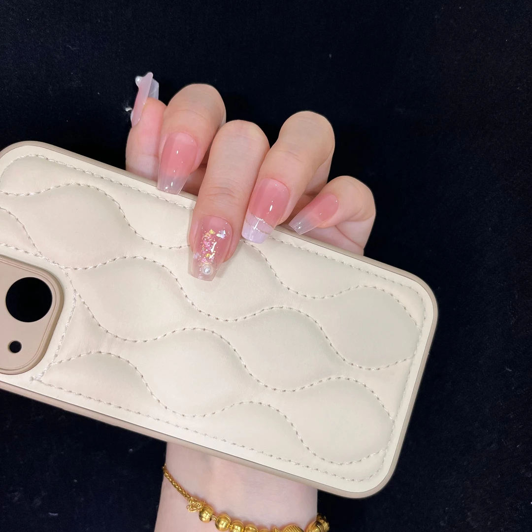 【鲛人泪】纯手工穿戴甲裸粉珍珠油彩风可拆卸贴甲片