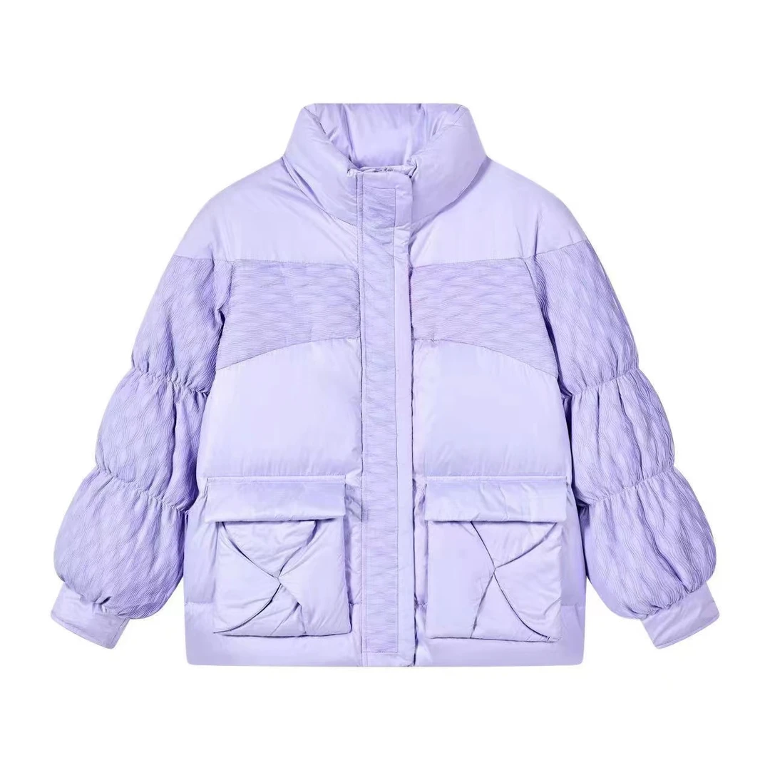 新款压褶设计师款紫色休闲厚款短款羽绒服【1038391】
