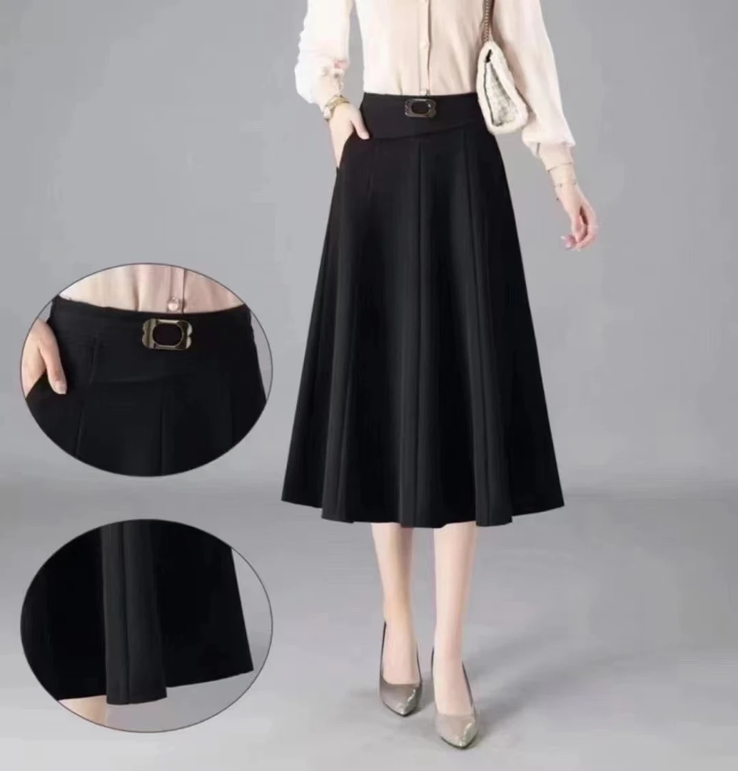 2025春季新款秋冬高腰中长款女士半身裙气质显瘦百搭松紧腰A字裙