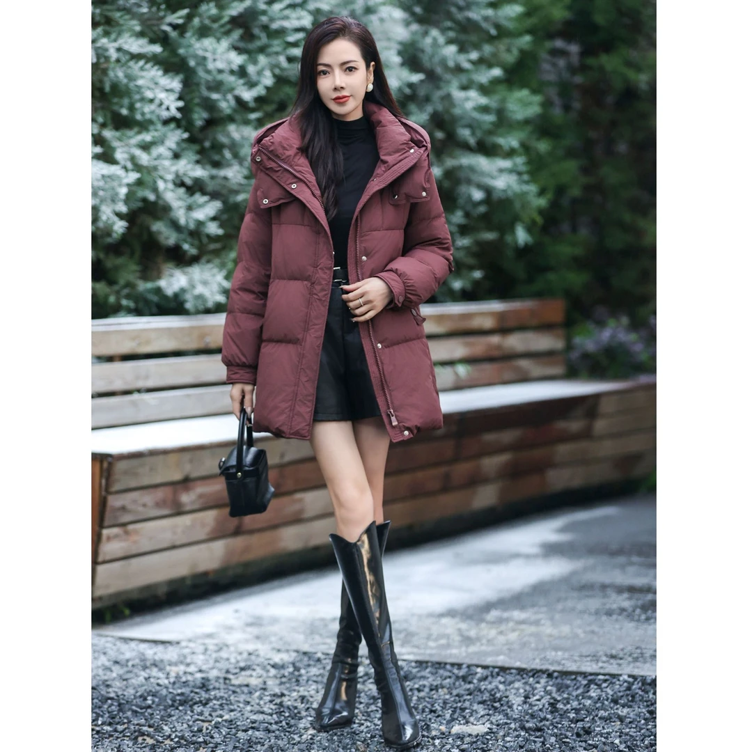 羽绒服时尚连帽中长款韩版冬季女装保暖收腰显瘦休闲女士