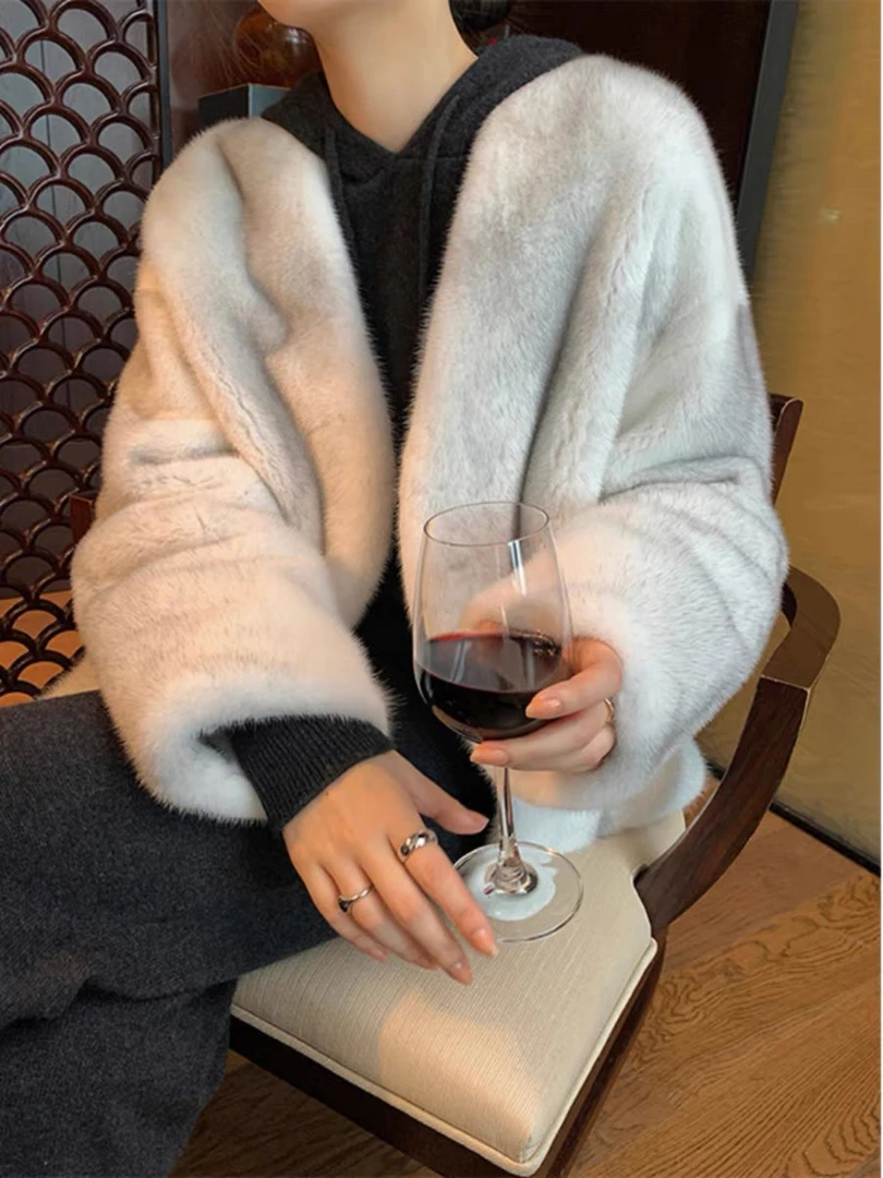年轻环保仿水貂毛外套长袖短款春2023新款高档气质名媛毛毛上衣女