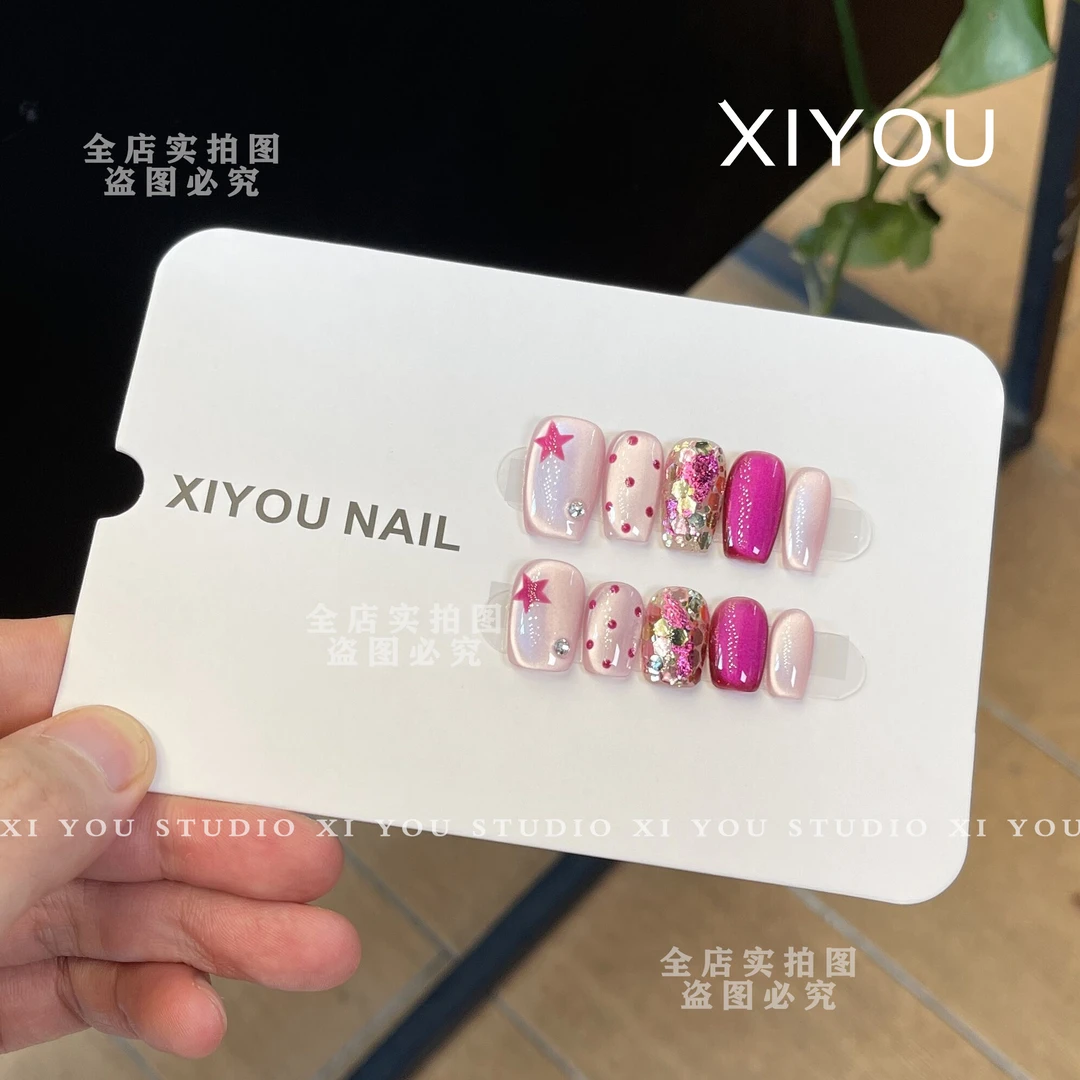 【星河予你】纯手工穿戴甲手绘猫眼显白气质百搭美甲贴片