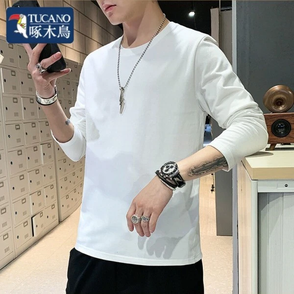 啄木鸟纯棉长袖T恤男百分百纯棉宽松休闲上衣百搭打底衫（福利品）