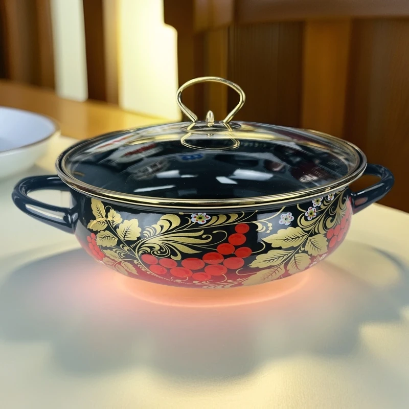 新疆包邮 24cm黑红玻璃盖拉面盆 家用大容量玻璃盖带把手好看