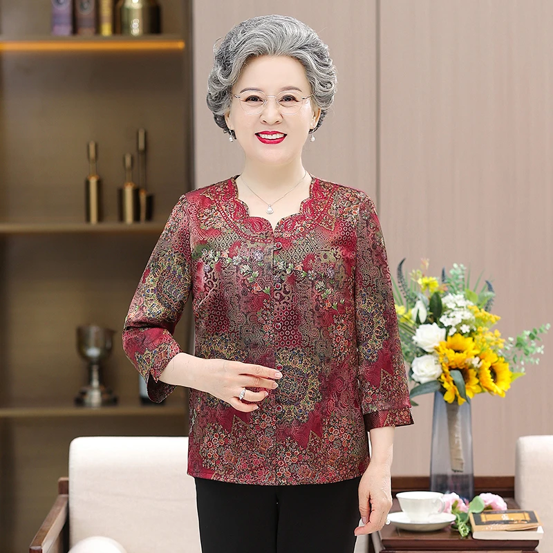 夏季新款中老年女装七分袖气质薄款洋气妈妈装衬衫短袖春夏
