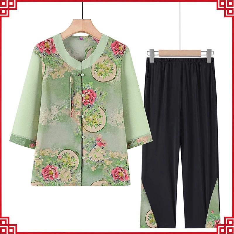 老年人夏装女奶奶装套装T恤老太太短袖70岁老人衣服妈妈宽松休闲