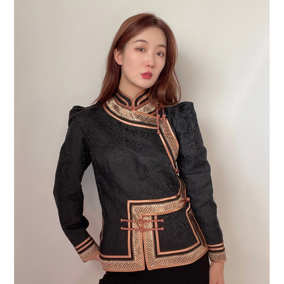 阿依拉-立体提花手工盘扣百搭上衣外套 日常改良新式蒙古服