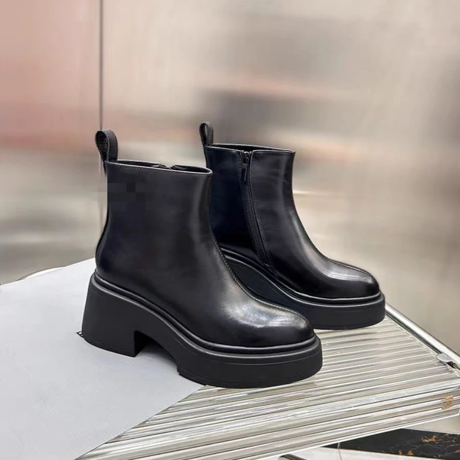 【100-150】扣码~冬季新款短靴2024年秋冬加绒靴子厚底增高马丁靴