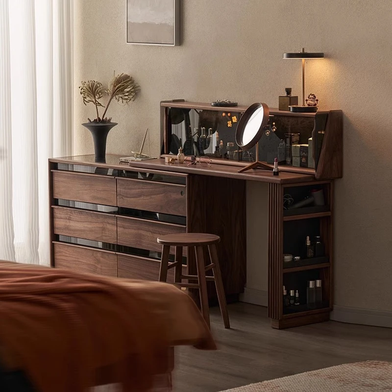 实木斗柜书房家用一体柜储物卧室床尾柜黑胡桃木可伸缩收纳柜转角