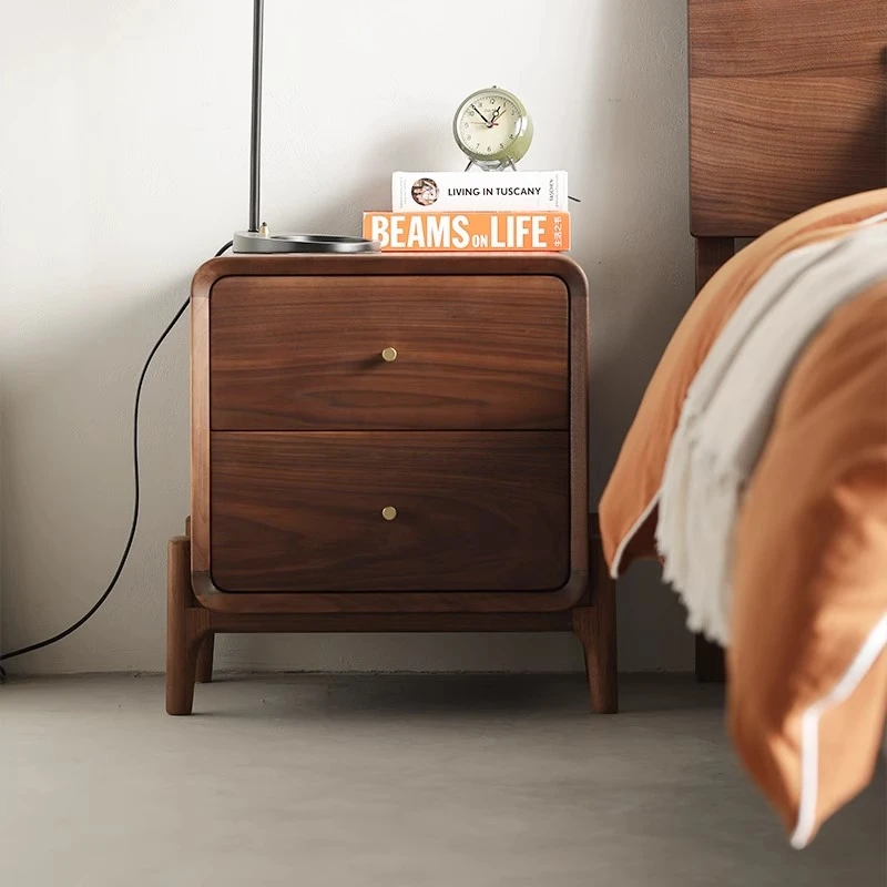 北欧全实木床头柜北美FAS黑胡桃木床边柜现代简约卧室储物小斗柜