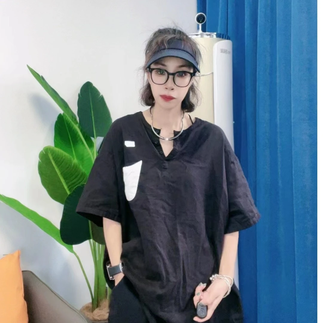 [左绣定制]欧版原创时尚百搭宽松拼色棉麻套头衬衣