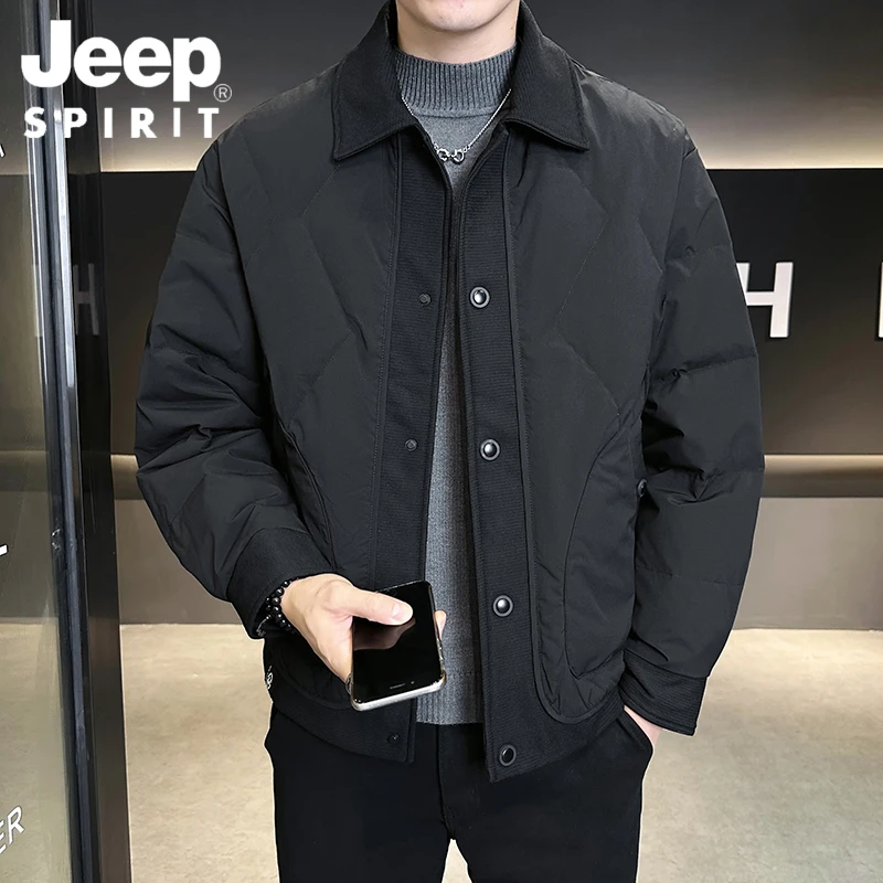 JEEP吉普轻薄男士羽绒服冬季2025年新款拼接翻领冬装衣服男款外套