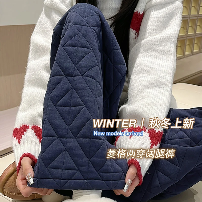 外穿孕妇装夹棉孕妇裤冬季菱格阔腿裤宽松显瘦保暖两穿灯笼休闲裤